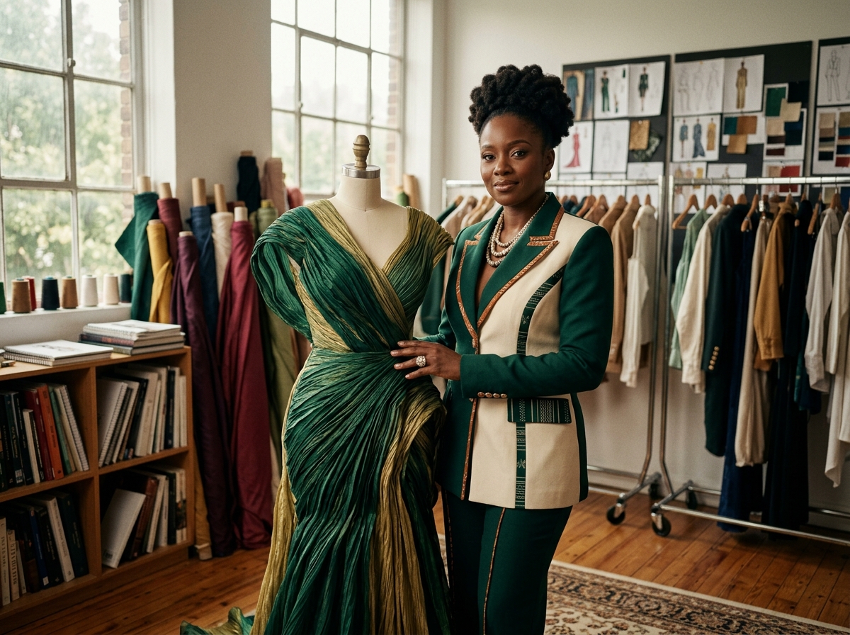 Deborah Enemeri, Senior Creative Director & Founder of Systeme Couture in her Atelier
